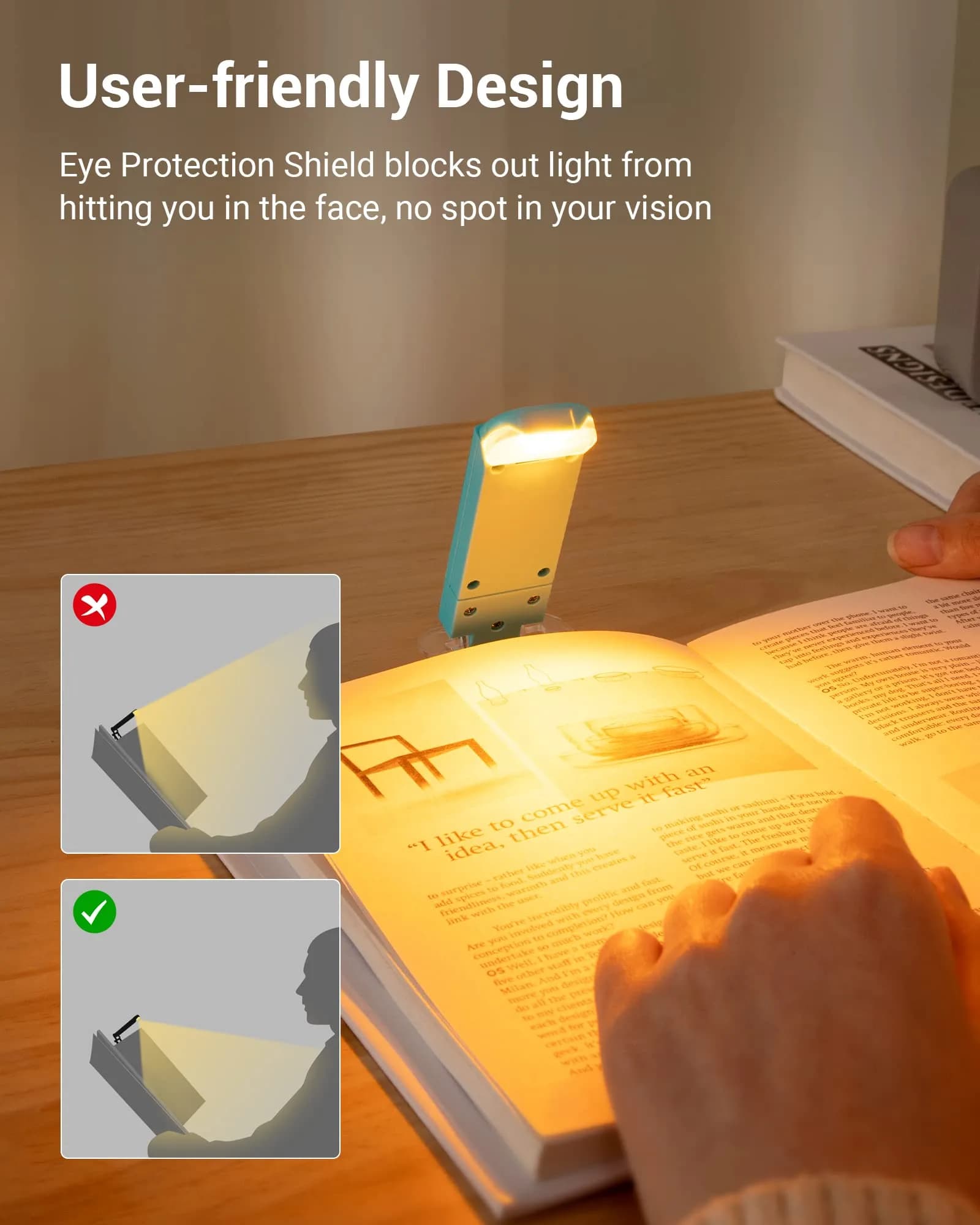 DEWENWILS Clip-On Book Reading Light with USB Rechargeable Battery, Blue | Adjustable Brightness & Color Temperature - view 5