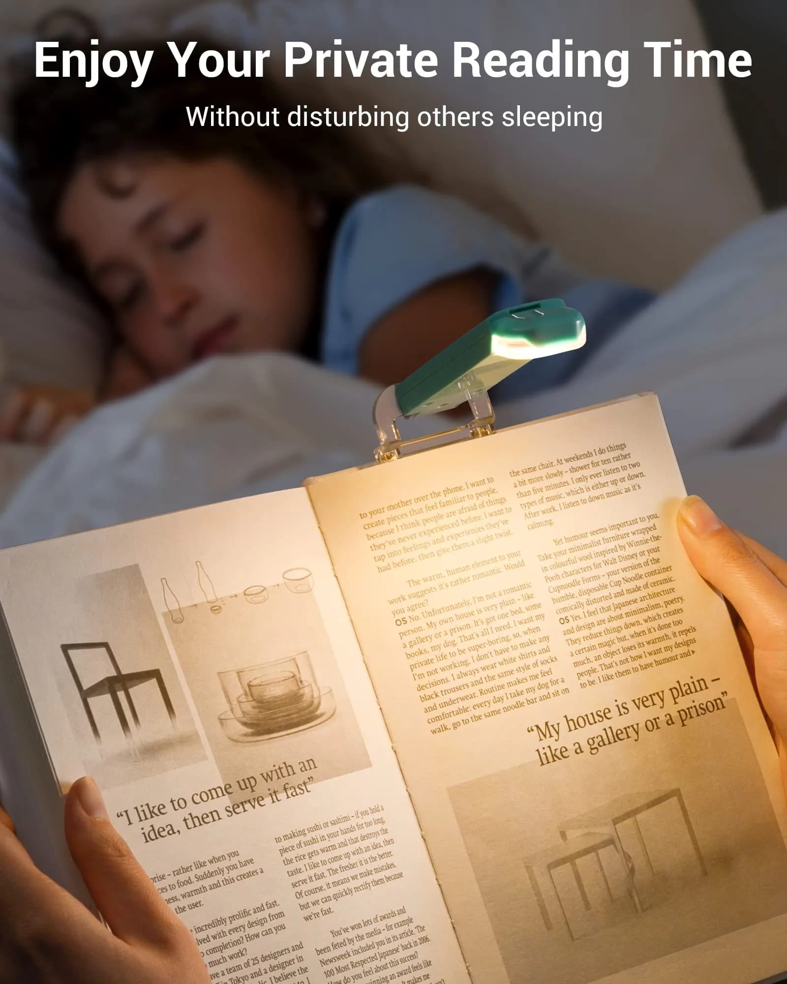 DEWENWILS Clip-On Book Reading Light with USB Rechargeable Battery, Blue | Adjustable Brightness & Color Temperature - view 6