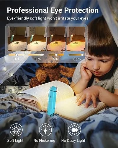DEWENWILS Clip-On Book Reading Light with USB Rechargeable Battery, Blue | Adjustable Brightness & Color Temperature thumbnail 2