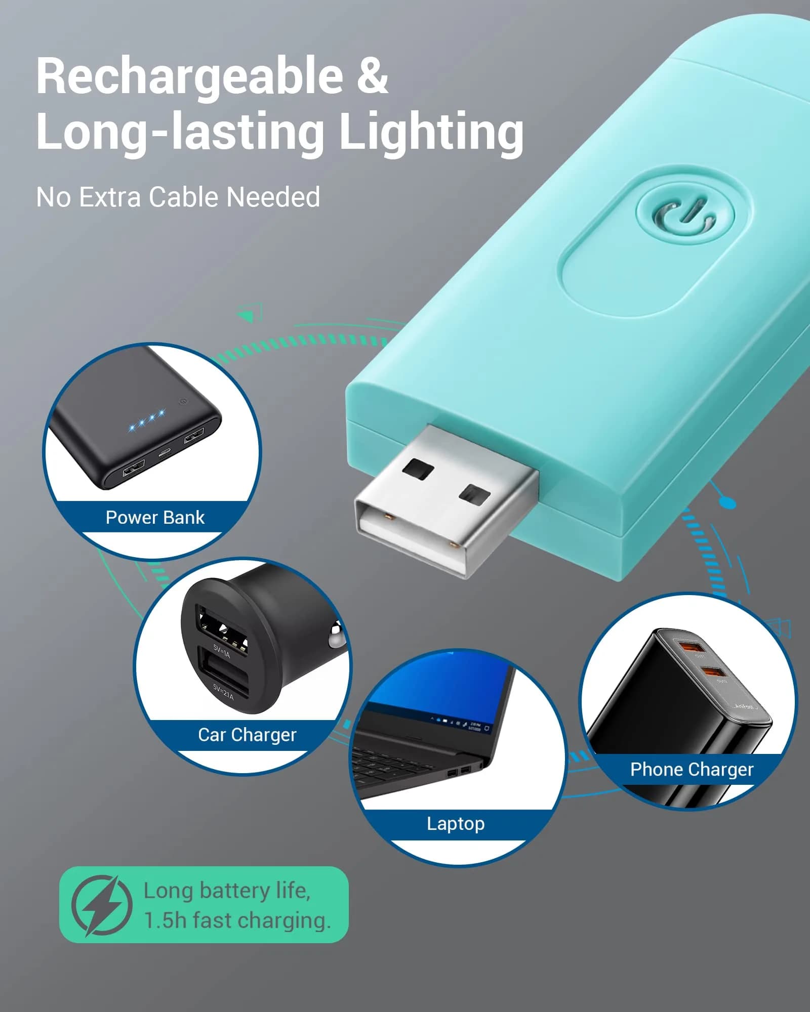 DEWENWILS Clip-On Book Reading Light with USB Rechargeable Battery, Blue | Adjustable Brightness & Color Temperature - view 3