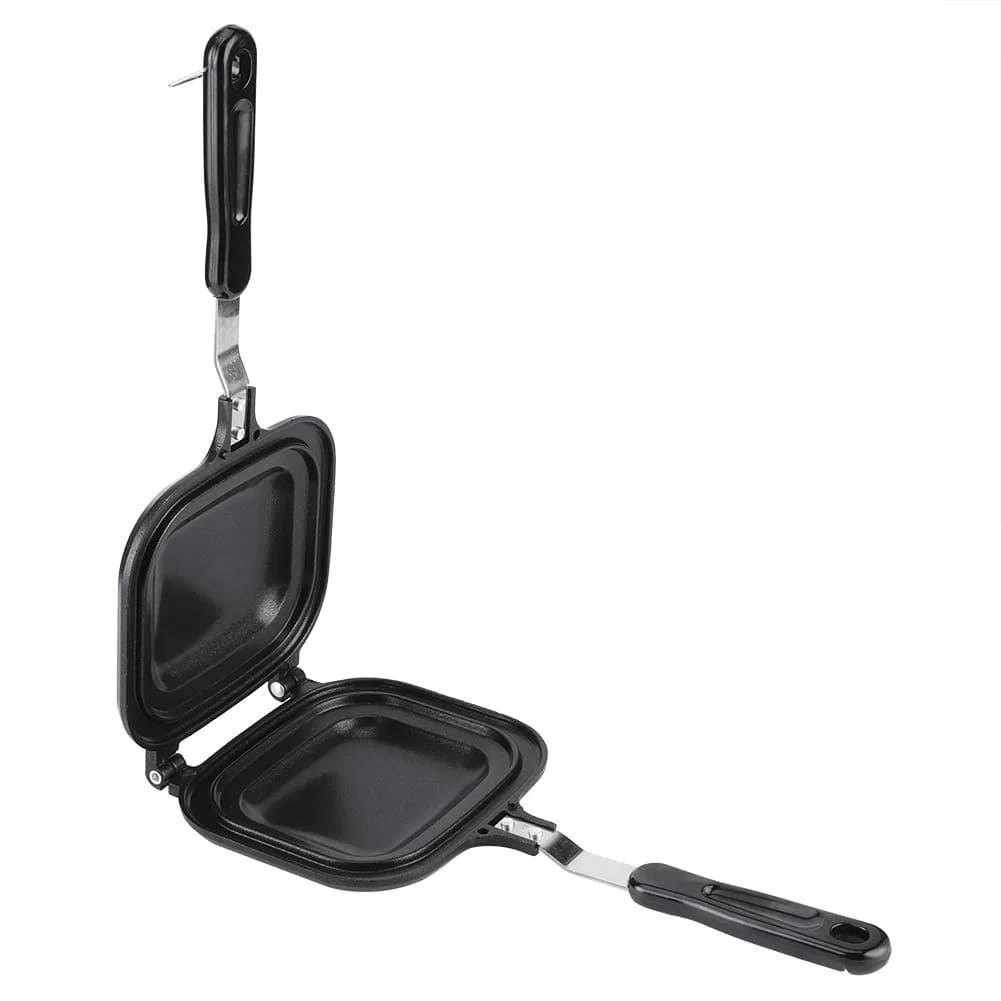 Oumefar Square Double-Sided Pancake Pan 36.5x16x3.5cm (14.4x6.3x1.4in) | Nonstick Sandwich Maker for Breakfast Omelettes — Black