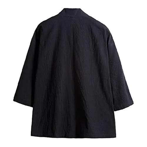Haseil Men's Kimono Cardigan Japanese Jackets Casual Cotton 3/4 Sleeve Shirt Open Front Coat Lightweight Linen Outwear, Black, L | Traditional Japanese Style thumbnail 7