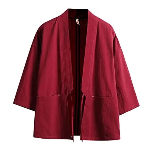 Haseil Men's Kimono Cardigan Japanese Jackets Casual Cotton 2XL | Lightweight Linen Outwear thumbnail 1