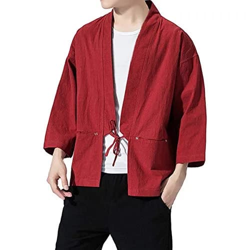 Haseil Men's Kimono Cardigan Japanese Jackets Casual Cotton 2XL | Lightweight Linen Outwear thumbnail 8