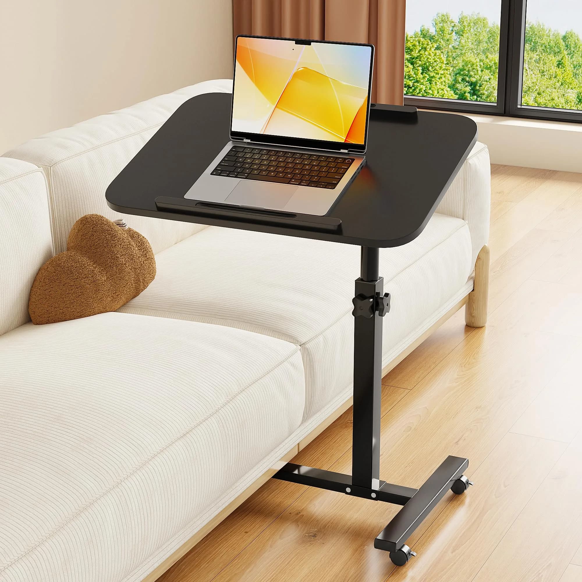 Furist Adjustable Overbed Table with Wheels | 92.7cm (36.5") Height, Tilting Surface - main product image