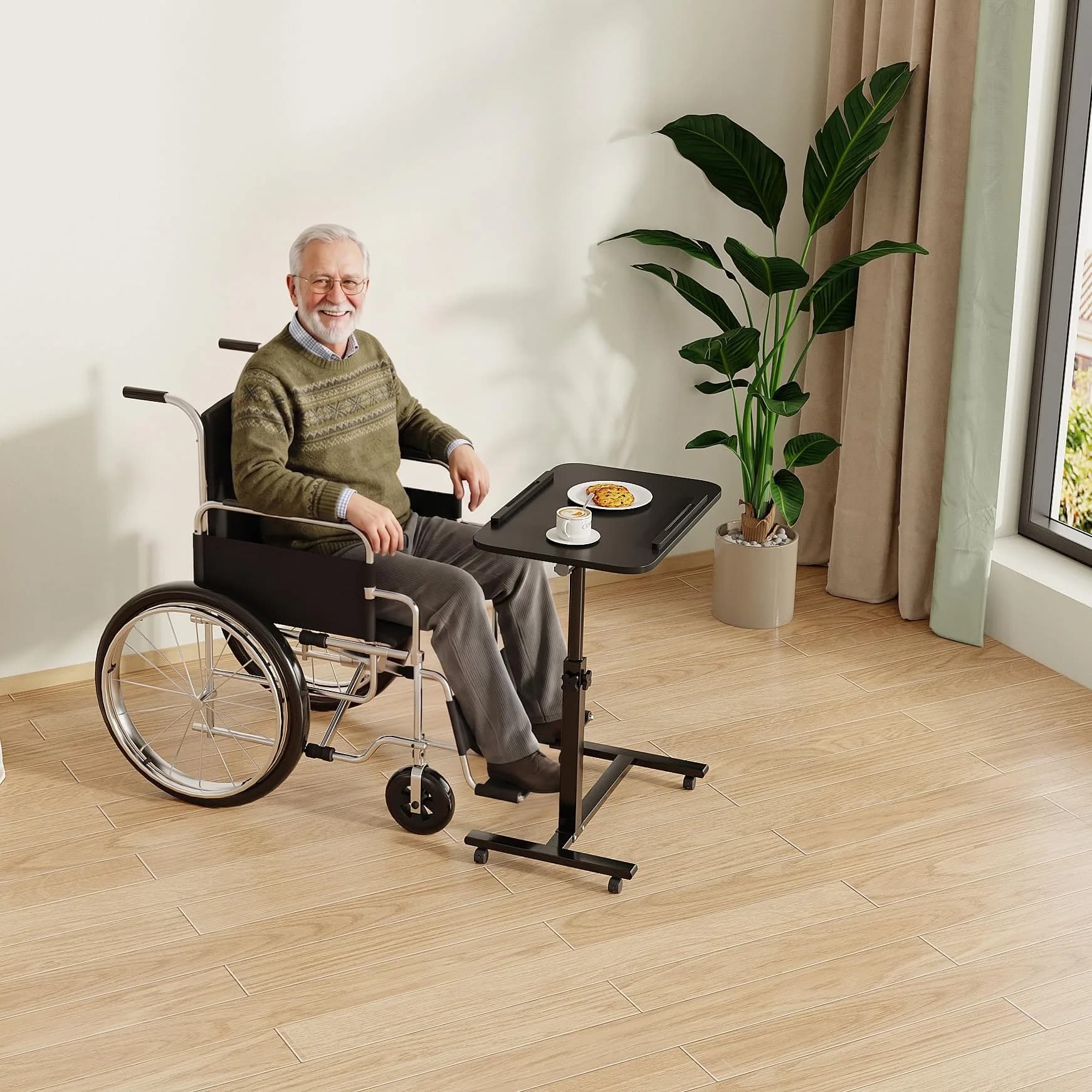 Furist Adjustable Overbed Table with Wheels | 92.7cm (36.5") Height, Tilting Surface - view 5