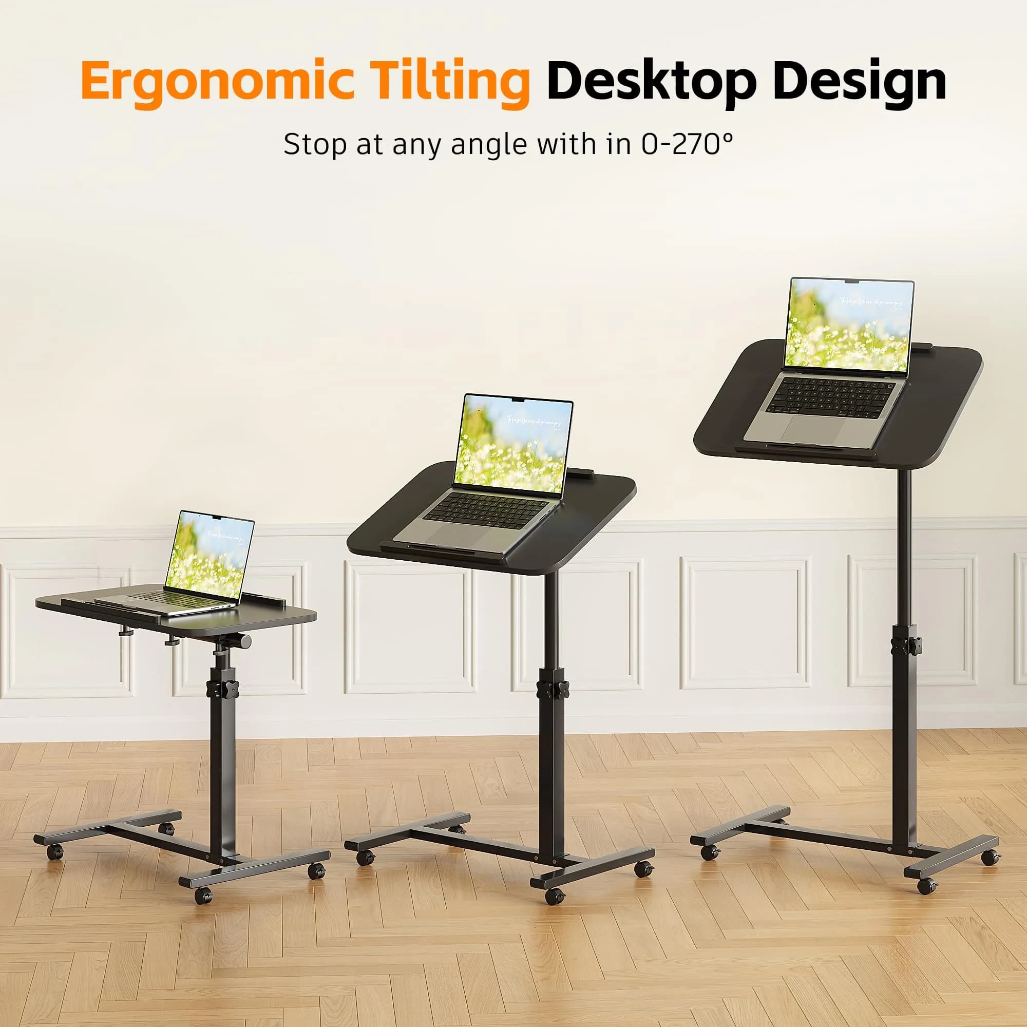 Furist Adjustable Overbed Table with Wheels | 92.7cm (36.5") Height, Tilting Surface - view 6