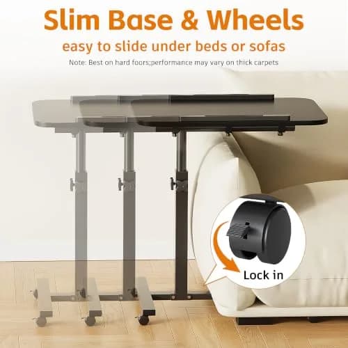Furist Adjustable Overbed Table with Wheels | 92.7cm (36.5") Height, Tilting Surface thumbnail 7