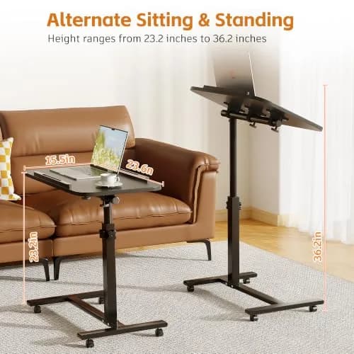Furist Adjustable Overbed Table with Wheels | 92.7cm (36.5") Height, Tilting Surface thumbnail 2