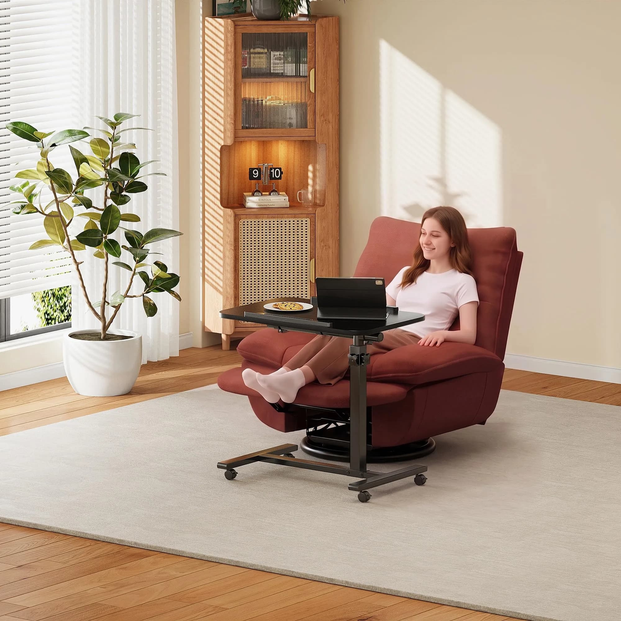 Furist Adjustable Overbed Table with Wheels | 92.7cm (36.5") Height, Tilting Surface - view 4