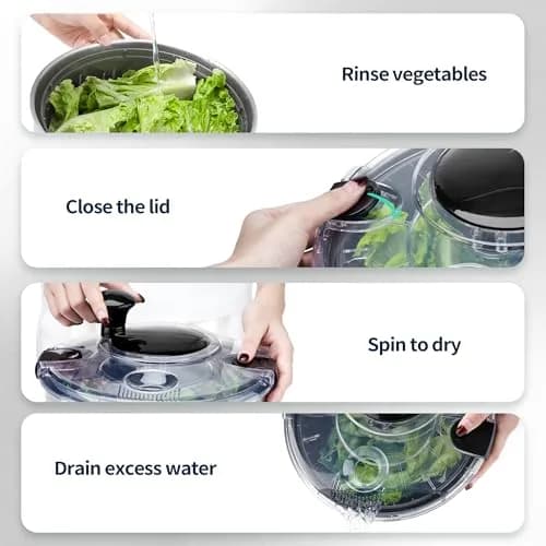 SveBake Stainless Steel Salad Spinner 4.8 Qt | Easy Clean Crank Design with Non-Slip Base thumbnail 5