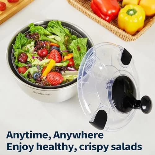 SveBake Stainless Steel Salad Spinner 4.8 Qt | Easy Clean Crank Design with Non-Slip Base thumbnail 6