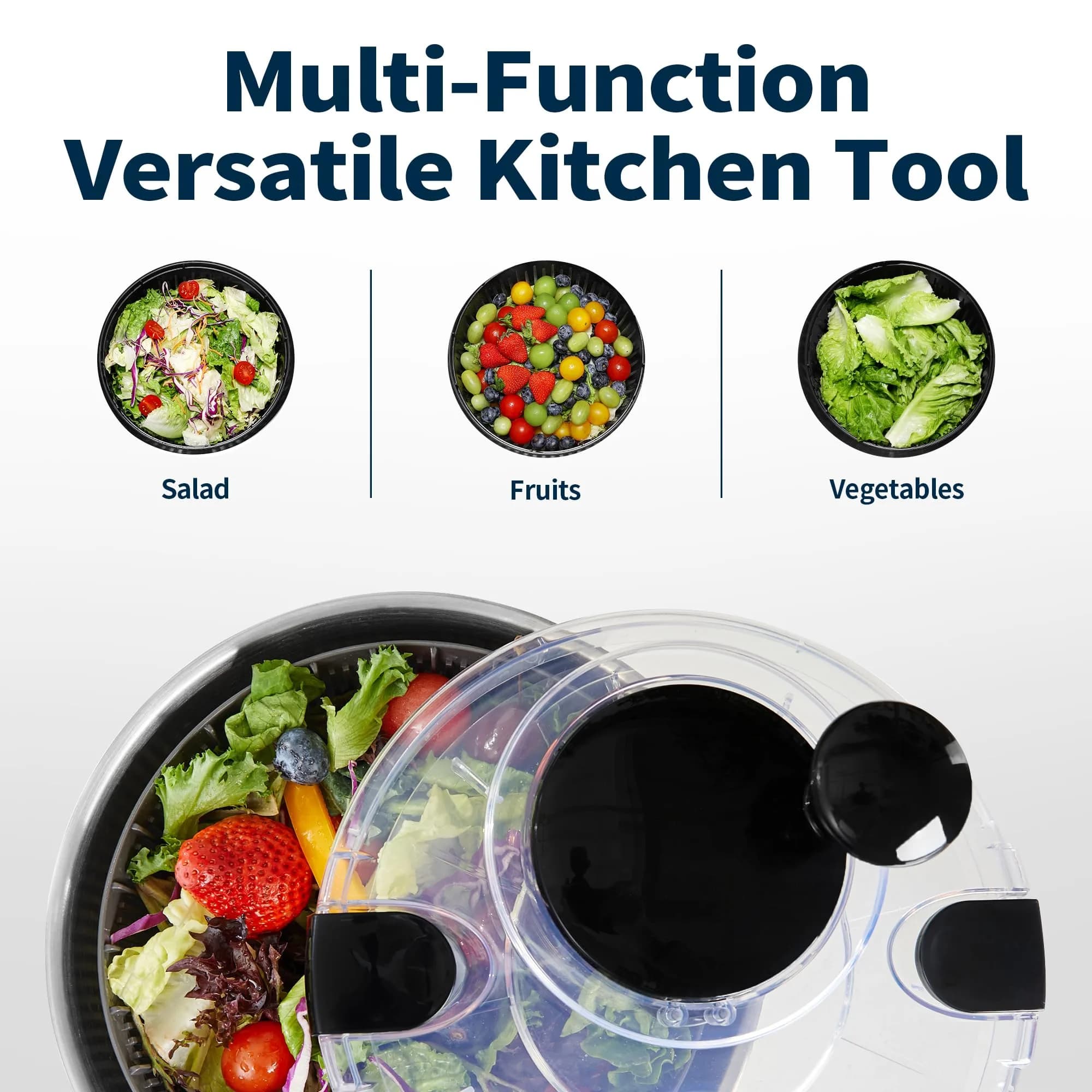 SveBake Stainless Steel Salad Spinner 4.8 Qt | Easy Clean Crank Design with Non-Slip Base - view 7