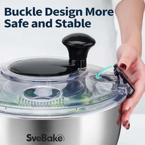 SveBake Stainless Steel Salad Spinner 4.8 Qt | Easy Clean Crank Design with Non-Slip Base thumbnail 2