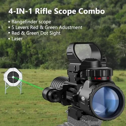 MidTen 3-9x32 4-in-1 Scope Combo with Dual Illuminated Scope Optics & 4 Holographic Reticle Rangefinder Illuminated Sight & 20mm Mount | Versatile Hunting & Shooting Scope thumbnail 3