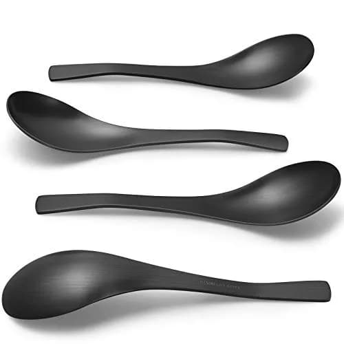 HIWARE Matte Black Heavy-Weight Soup Spoons, Stainless Steel, 17.5 cm (6.9 inches) - Set of 4 thumbnail 1