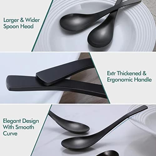 HIWARE Matte Black Heavy-Weight Soup Spoons, Stainless Steel, 17.5 cm (6.9 inches) - Set of 4 thumbnail 2