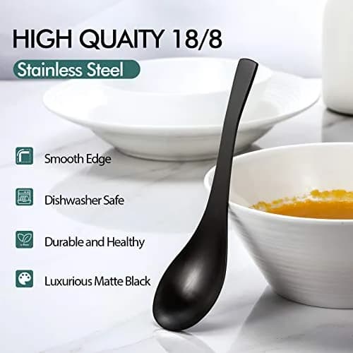 HIWARE Matte Black Heavy-Weight Soup Spoons, Stainless Steel, 17.5 cm (6.9 inches) - Set of 4 thumbnail 3