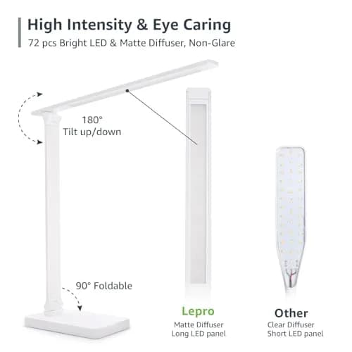 Lepro LED Desk Lamp 9.5W 800lm White | Dimmable Touch Control for Home Office & Study thumbnail 6