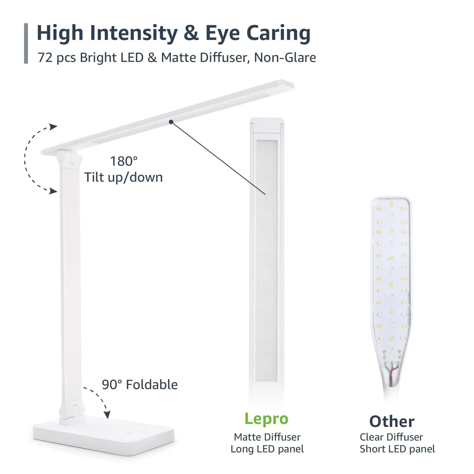 Lepro LED Desk Lamp 9.5W 800lm White | Dimmable Touch Control for Home Office & Study - view 6