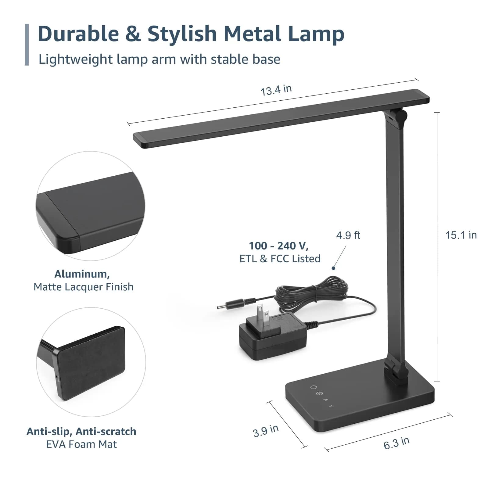 Lepro LED Desk Lamp 9.5W 750LM Black | Modern Touch Control for Home Office, Study, Crafting - view 6