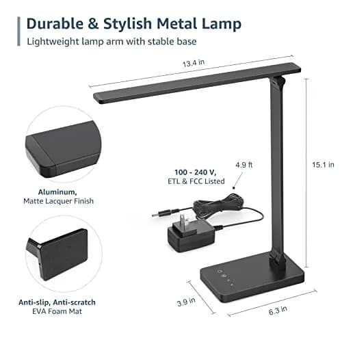 Lepro LED Desk Lamp 9.5W 750LM Black | Modern Touch Control for Home Office, Study, Crafting thumbnail 6