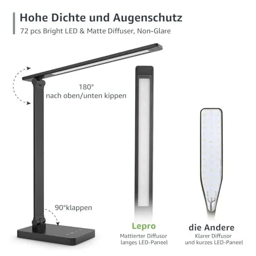 Lepro LED Desk Lamp 9.5W 750LM Black | Modern Touch Control for Home Office, Study, Crafting thumbnail 7