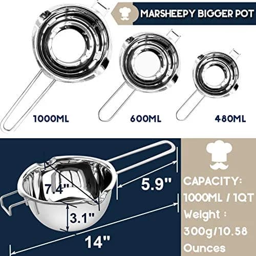 Marsheepy 1QT Double Boiler Melting Pot 1000ml (33.8 Fl Oz) | Stainless Steel Chocolate Wax Candy Melting Pot with Spatula thumbnail 3