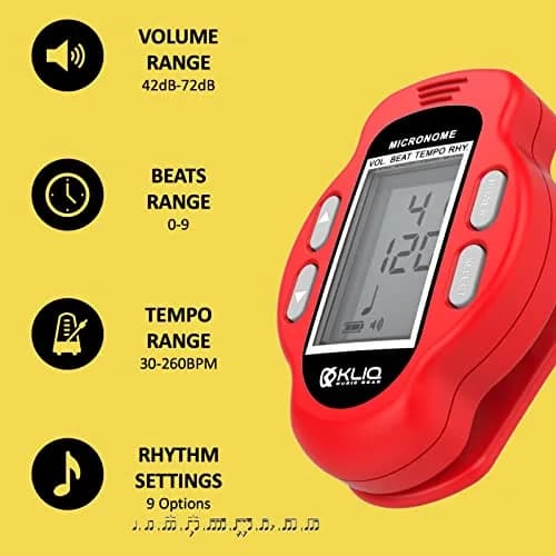 KLIQ MicroNome Mini Rechargeable Digital Metronome with Speaker Red | Adjustable Tempo & Rhythms thumbnail 4