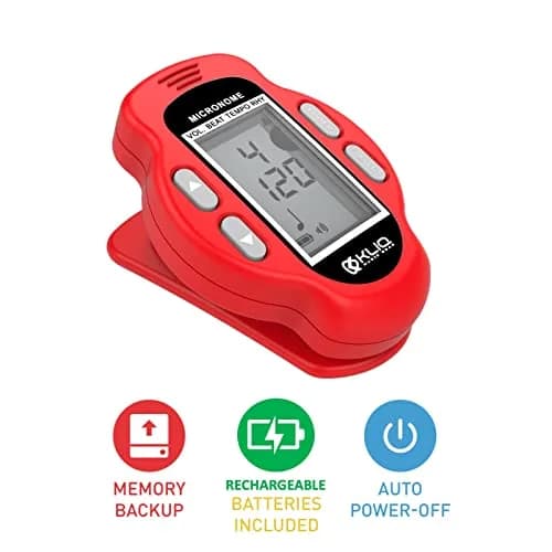 KLIQ MicroNome Mini Rechargeable Digital Metronome with Speaker Red | Adjustable Tempo & Rhythms thumbnail 6