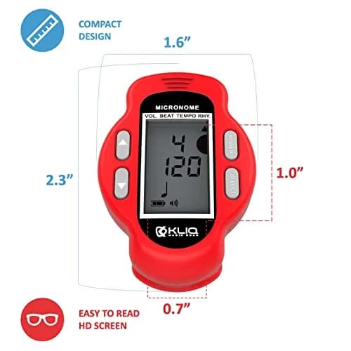 KLIQ MicroNome Mini Rechargeable Digital Metronome with Speaker Red | Adjustable Tempo & Rhythms thumbnail 3
