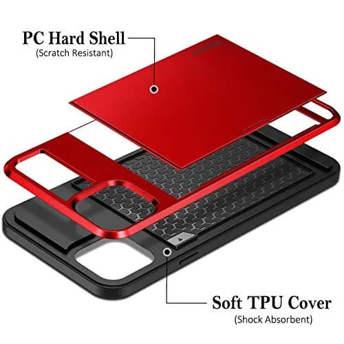 Vofolen Wallet Card Holder Case for iPhone 12 (6.1 inch) | Red Sliding Cover with Hidden Pocket thumbnail 6