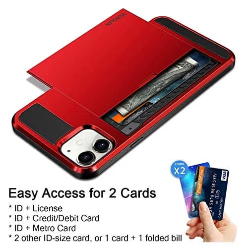 Vofolen Wallet Card Holder Case for iPhone 12 (6.1 inch) | Red Sliding Cover with Hidden Pocket thumbnail 3