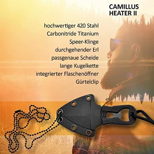 Camillus Heater II Neck Knife 4.25" (1.75" Blade) | Tactical Survival Fixed Blade with Carbonitride Titanium Coating thumbnail 8