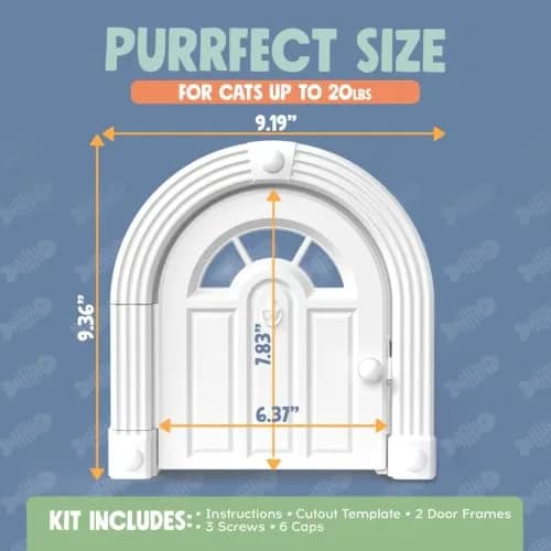 Purrfect Portal Meow Manor Cat Door Interior Door - Pure White, 8.25" (20.95 cm) High | No-Flap Design for Cats Up to 20 lbs (9.07 kg) thumbnail 6