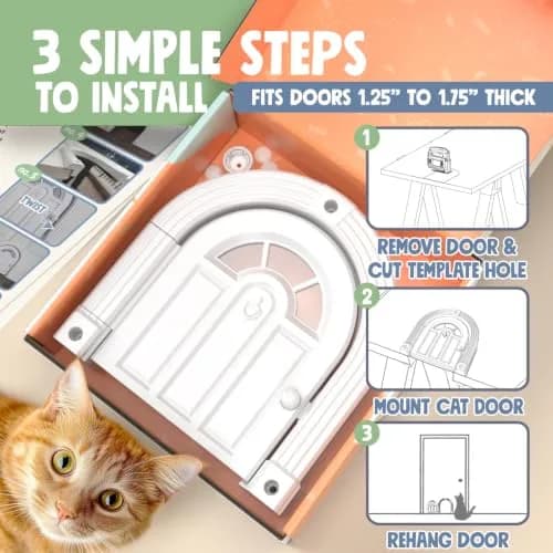 Purrfect Portal Meow Manor Cat Door Interior Door - Pure White, 8.25" (20.95 cm) High | No-Flap Design for Cats Up to 20 lbs (9.07 kg) thumbnail 4
