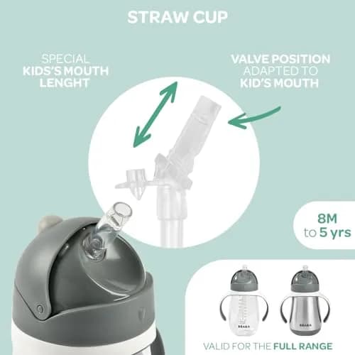 Béaba Stainless Steel Straw Sippy Cup, Insulated Toddler Cup 250ml (8.5 Fl Oz) | Spill-Proof for 8+ Months thumbnail 4