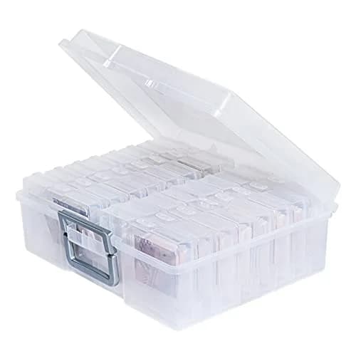 novelinks Photo Storage Box with 16 Inner Containers | Clear Silver Handle, 12" x 14.8" x 5.1" thumbnail 1