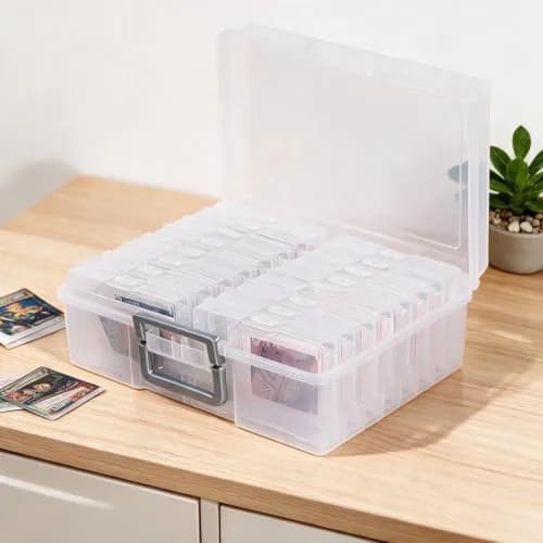 novelinks Photo Storage Box with 16 Inner Containers | Clear Silver Handle, 12" x 14.8" x 5.1" thumbnail 4