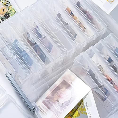 novelinks Photo Storage Box with 16 Inner Containers | Clear Silver Handle, 12" x 14.8" x 5.1" thumbnail 6