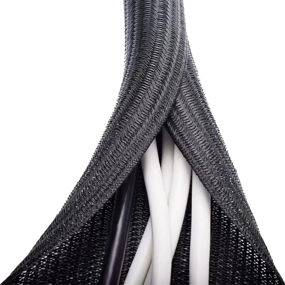 ZhiYo Black Cable Sleeve 6.1m (20ft) | Braided Wire Protector Tubing for Pets & PC Cables - main product image