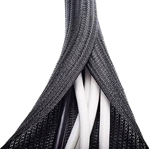 ZhiYo Black Cable Sleeve 6.1m (20ft) | Braided Wire Protector Tubing for Pets & PC Cables thumbnail 1
