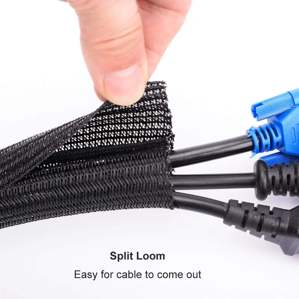 ZhiYo Black Cable Sleeve 6.1m (20ft) | Braided Wire Protector Tubing for Pets & PC Cables - view 2