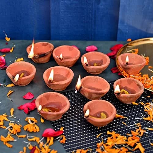 Saudeep India Traditional Clay Diya for Puja | Set of 21 Handmade Mitti Lamps | 420g (0.93 lb) thumbnail 5