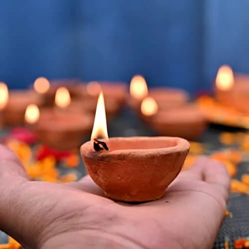 Saudeep India Traditional Clay Diya for Puja | Set of 21 Handmade Mitti Lamps | 420g (0.93 lb) thumbnail 6