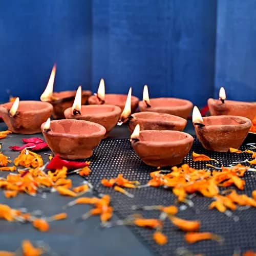 Saudeep India Traditional Clay Diya for Puja | Set of 21 Handmade Mitti Lamps | 420g (0.93 lb) thumbnail 8