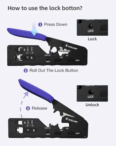 VCELINK All-In-One Ethernet Crimper Tool with Mini Stripper for Cat6/Cat5e RJ45 Connectors | 23-28AWG Cable thumbnail 4
