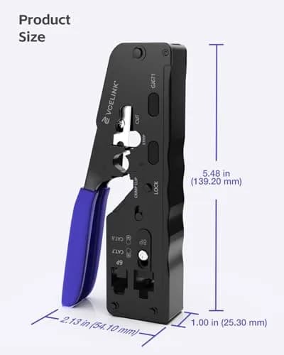 VCELINK All-In-One Ethernet Crimper Tool with Mini Stripper for Cat6/Cat5e RJ45 Connectors | 23-28AWG Cable thumbnail 6