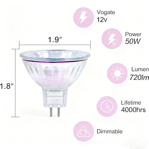 GMY MR16 Halogen Light Bulb 50W 12V GU5.3 Base, 720 Lumens, Dimmable Spot Light 6 Pack | Specialty Lighting for Cabinets & Displays thumbnail 4