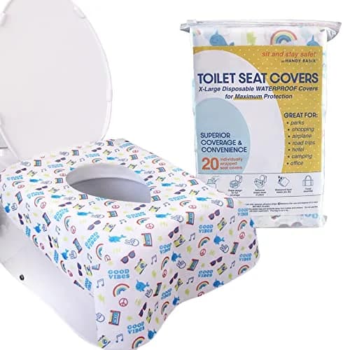 Handy Basix XL Full Coverage Disposable Toilet Seat Covers 20 Pcs (Good Vibes) | Waterproof & Individually Wrapped thumbnail 1